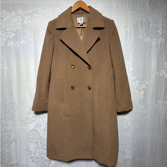 Petite Sophisticate Jackets & Blazers - Petite Sophisticate Pea Coat Medium Camel Tan Wool Cashmere Lined Double Breaste